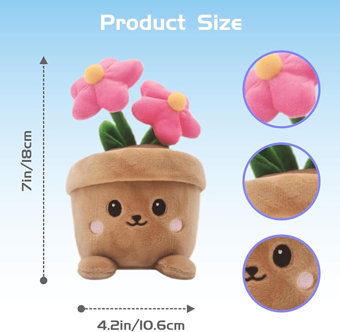 Stuffed Plant Plush Toy, Happy Face Flower Plushies Plant Pillow Decorationr with Natural Scent, Adorable Stuffed Flower for Christmas Horror Plush Halloween(2 Pink Fowers)