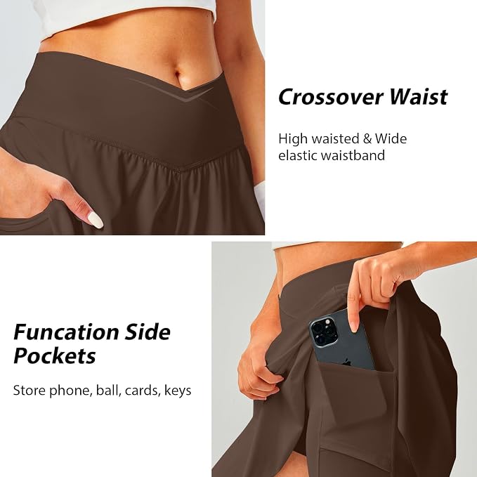 Womens Tennis Skirt Crossover High Waisted Skort with Pockets Shorts | Athletic Skirts for Golf Running Workout Pickleball, Aesthetic Activewear, Sporty Athleisure Style