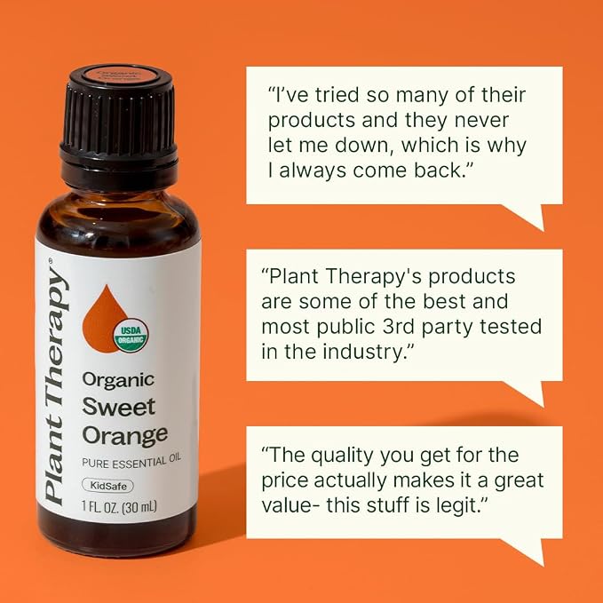 Plant Therapy Organic Sweet Orange Essential Oil, 30 mL (1 oz), 100% Pure Essential Oil, USDA Certified Organic, Great Fresh Citrus Aroma