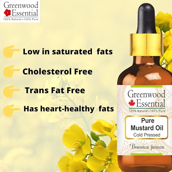 Greenwood Essential Mustard Oil (Brassica juncea) | Cold Pressed | Natural | Undiluted | for Diluting Essential Oils | for Skin & Massage | Men & Women | 200ml (6.76 oz)