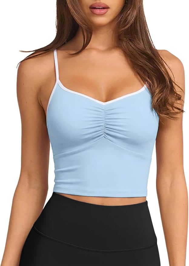 Longline Padded Sports Bra Workout Top for Women, Adjustable Straps Backless Crop Top Push Up Yoga Running Tank Top