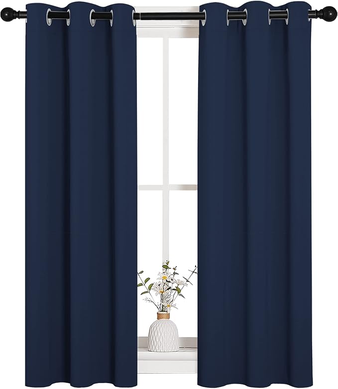 NICETOWN Blackout Draperies Curtains, All Season Thermal Insulated Solid Grommet Top Blackout Curtains/Drapes for Kid's Room (Navy, 1 Pair, 29 x 45 Inch)