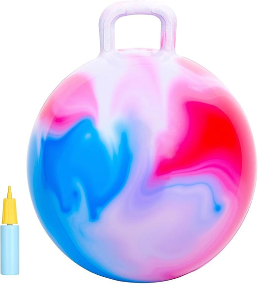 INPANY Hopper Ball, 18 Inches Bouncy Ball with Handles, Bouncing Bounce Balls Hopper, Inflatable Jumping Hopping Toys for Kids Ages 3-6, Hoppity Hop Girls Boys Gifts, Pump Included