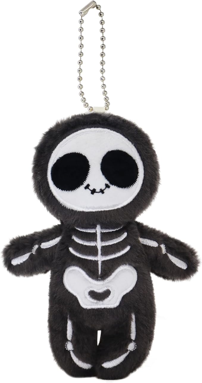 Halloween Black Skull Plushies Figure, Skeleton Stuffed Toy for Holiday Decor & Gifting (4-inch)
