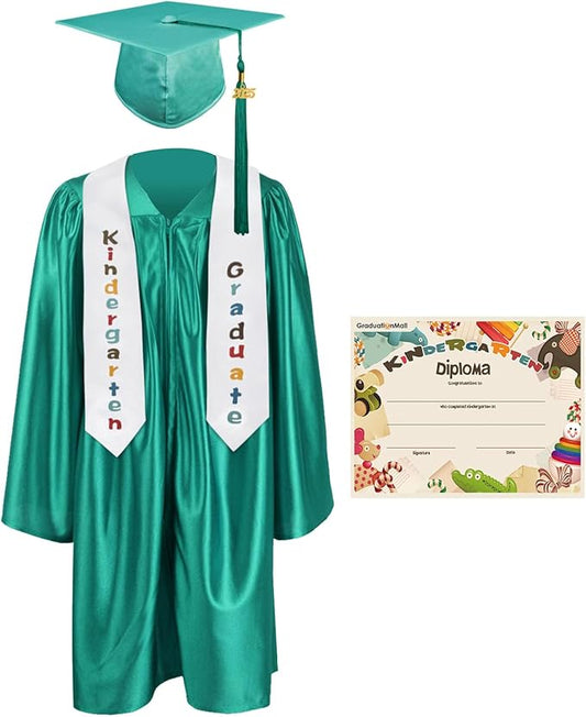GraduationMall Kindergarten Graduation Cap Gown Stole Package with 2025 Tassel, Certificate