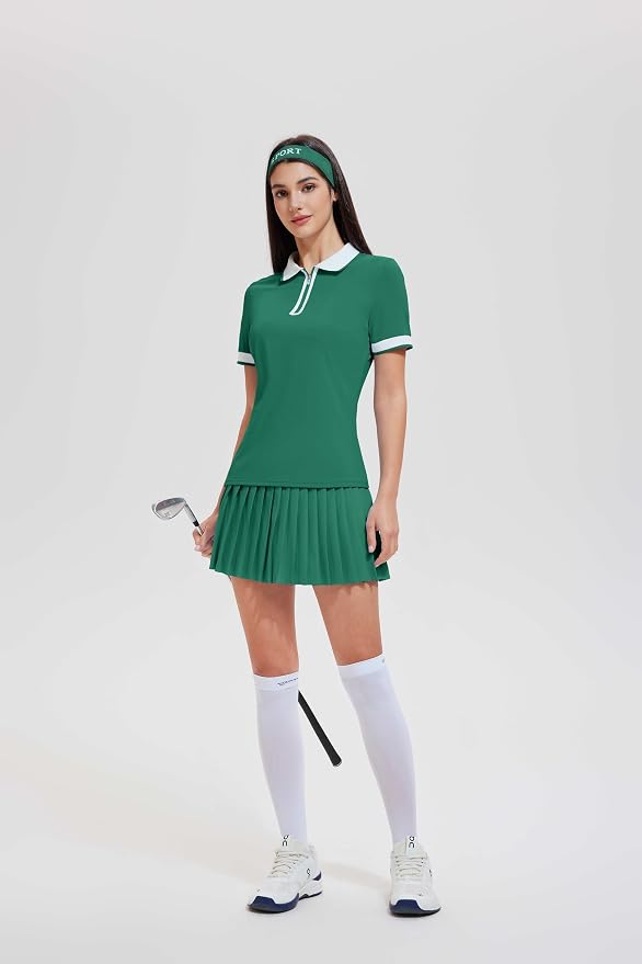 Tennis Skirt Sets for Women Zipper Color Block High Waisted Golf Polo Two Piece Skirt Set Women 2 Piece Outfits