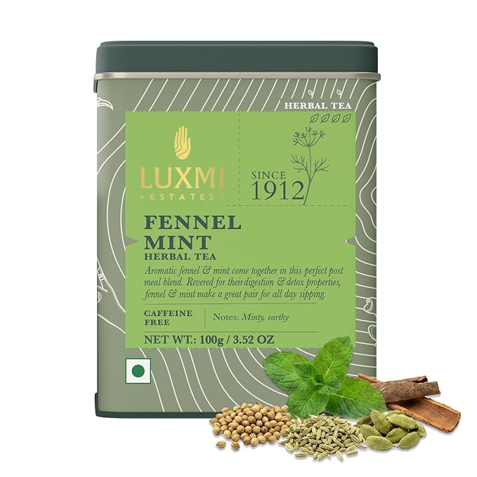Luxmi Estates Fennel Mint Loose Leaf Tea 100g/3.52oz (50 Cups) for Digestion & Detox|Caffeine Free