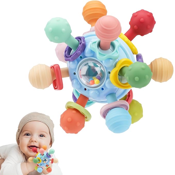 Baby Teething Toys, Baby Teethers Montessori Sensory Toys for 0-6 6-12 Months, Gifts for 1 Year Old Boys Girls Infant Newborn 0 3 6 9 12 18 Months Toys, Blue