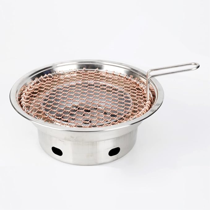 Copper Barbecue Grill Netting with Handle Round Barbecue Wire Mesh Steaming Cooling Baking Net for Korean BBQ