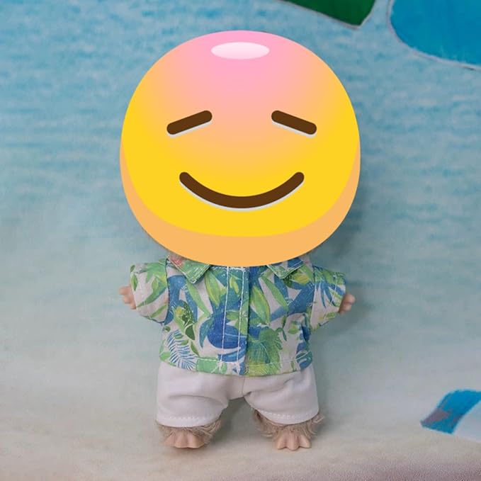 Clothes for 6.7in/17cm Doll, 4-Piece Set Summer Vacation Style Outfit for 6.7in/17cm Dolls, Doll Clothes Set，Includes Hat, Short-Sleeve Shirt, Pants and Miniature Guitar (SV-01)