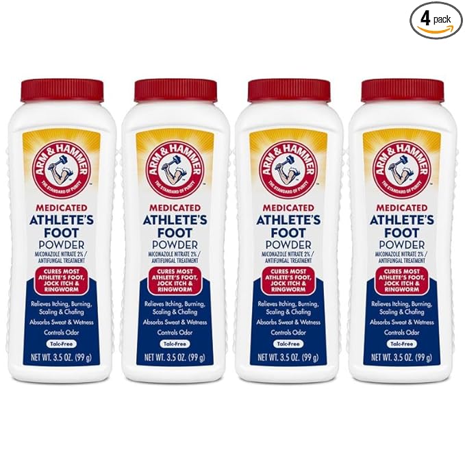 Arm & Hammer Athlete's Foot Powder - Antifungal Treatment for Feet with Baking Soda - Relieves Itching, Burning, and Odor - Clinically Proven Formula - 3.5 oz 4 Pack (4)