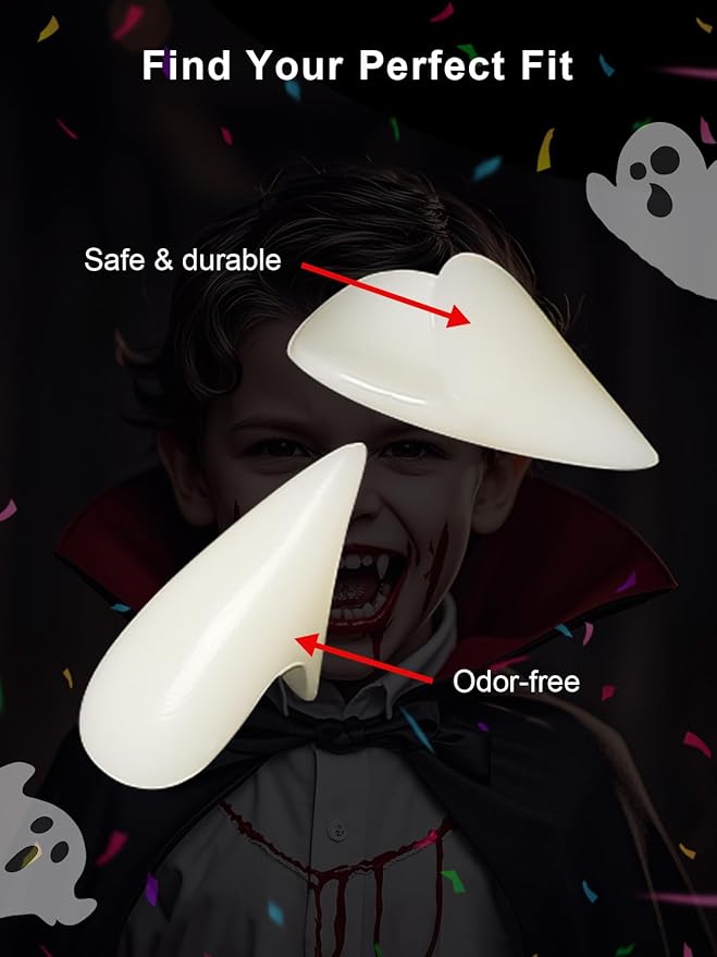 3 Pairs Vampire Teeth Set – Reusable Vampire Fangs in 3 Sizes for Halloween Cosplay, Costume Makeup, and Horror Party