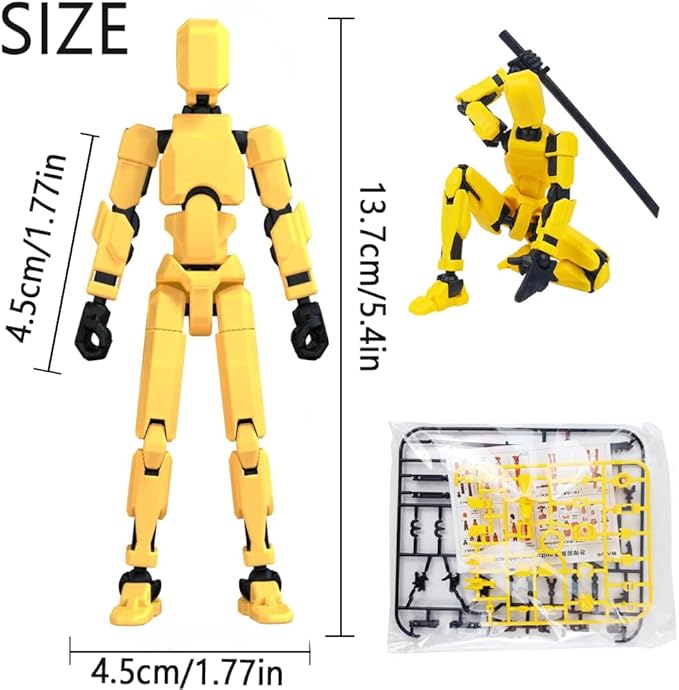Titan13 Action Figure, Lucky Robot 13 Action Figures, 3D Printed Multi-Jointed Movable Action Figure, Dummy Robot 13 Figures Toy for Desktop Decorations Game Gifts (Yellow)