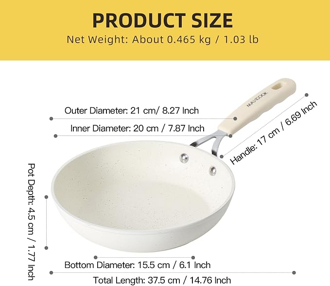 Non Stick Frying Pan, 8 Inch Omelette Pan Skillet, PFOA Free | Small Egg Pan,Medical Stone Coating Cookware, Induction Skillet for Eggs (20cm)