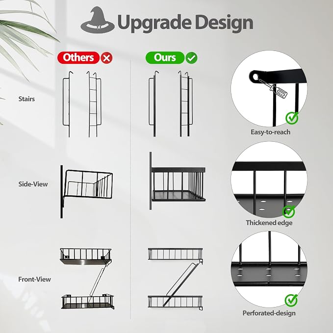 Fire Escape Wall Shelf 4 Tier - NYC Decorative Floating Shelf Black Metal Book Shelves for Home Office Apartment Organizer and Display
