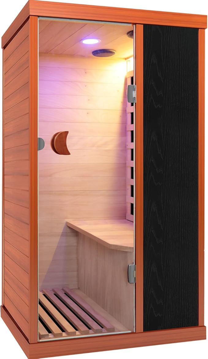 OUTEXER 1 Person Sauna Far Infrared Sauna 1200W Indoor Home Sauna Low EMF 110V with Control Panel 7 Color Light 28.7 * 35.2 * 61.4 inch