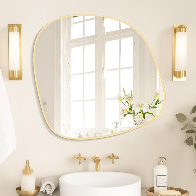 Asymmetrical Mirror, Irregular Wall Mirror, Wall Mirrors Decorative for Bedroom Living Room Entryway Hall, Unique Wall Mirror 27" H x 26" W, Gold