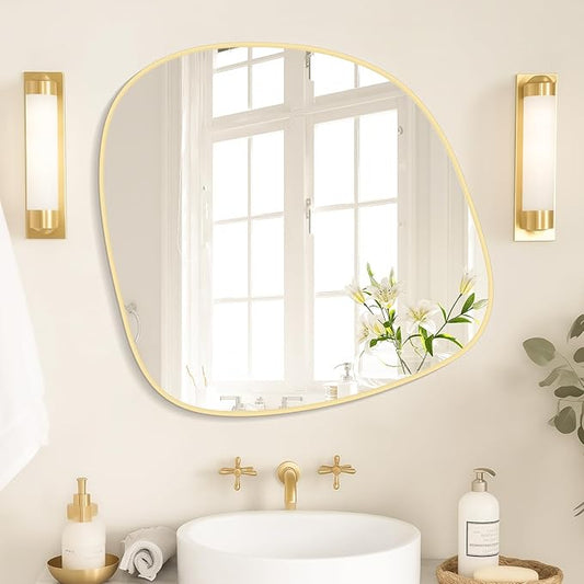 Asymmetrical Mirror, Irregular Wall Mirror, Wall Mirrors Decorative for Bedroom Living Room Entryway Hall, Unique Wall Mirror 27" H x 26" W, Gold