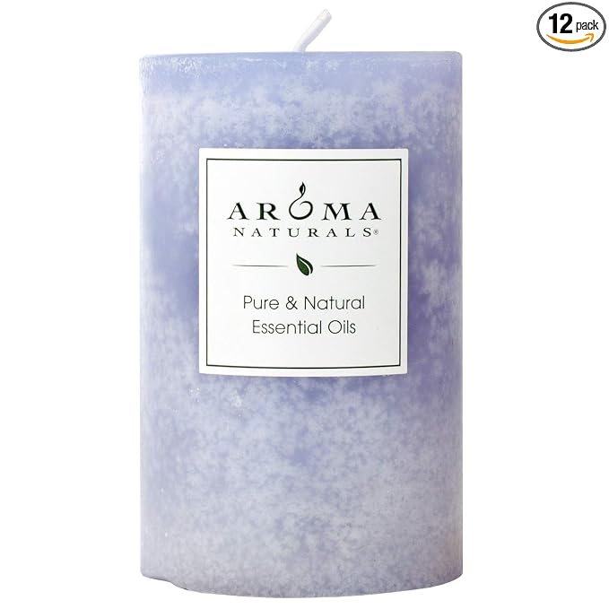 Aroma Naturals Essential Oil Tranquility Pillar Candle, 2.5" x 4", Lavender, 11 Ounce (Pack of 12)
