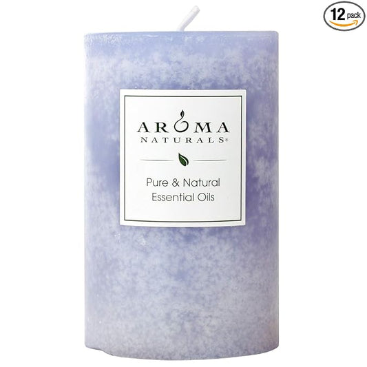 Aroma Naturals Essential Oil Tranquility Pillar Candle, 2.5" x 4", Lavender, 11 Ounce (Pack of 12)