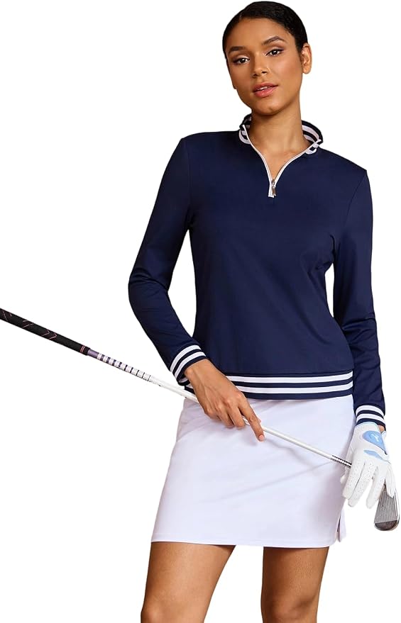 ACEGOLFS Womens Golf Polo Shirts Solid Long Sleeve Quarter Zip Pullover Shirt for Women UPF 50+ Rash Guard Ladies Workout Top