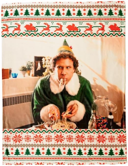 Elf The Movie Buddy Spaghetti Holiday Christmas Bedding Soft Plush Blanket Throw, 46 in x 60 in, (Officially Licensed Product) by Franco