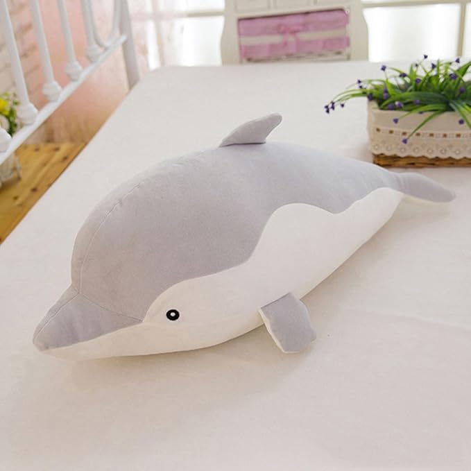 Stuffed Dolphin Animal Plush Toys 20 Inches Gray Large Animal Stuffed Plushies Super Soft Cute Cuddly Pillow Cushion Stuff Dolls Birthday Gifts for Children Kids Boys Girls Room Decor, 20Inches