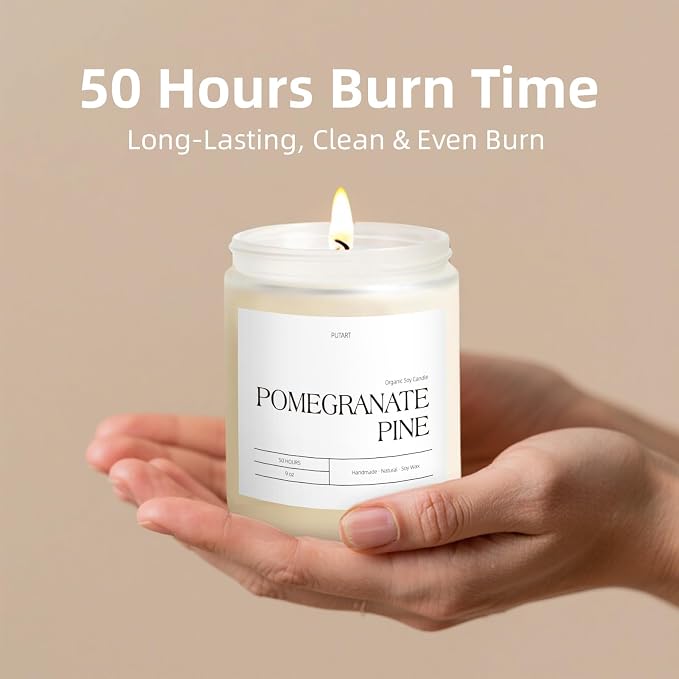 Pomegranate Pine Candles for Home Scented, 9oz Natural Soy Aromatherapy Non Toxic Candles with Essential Oil, Home Fragrance Stress Relief & Meditation Jar Candles Gifts for Women & Men