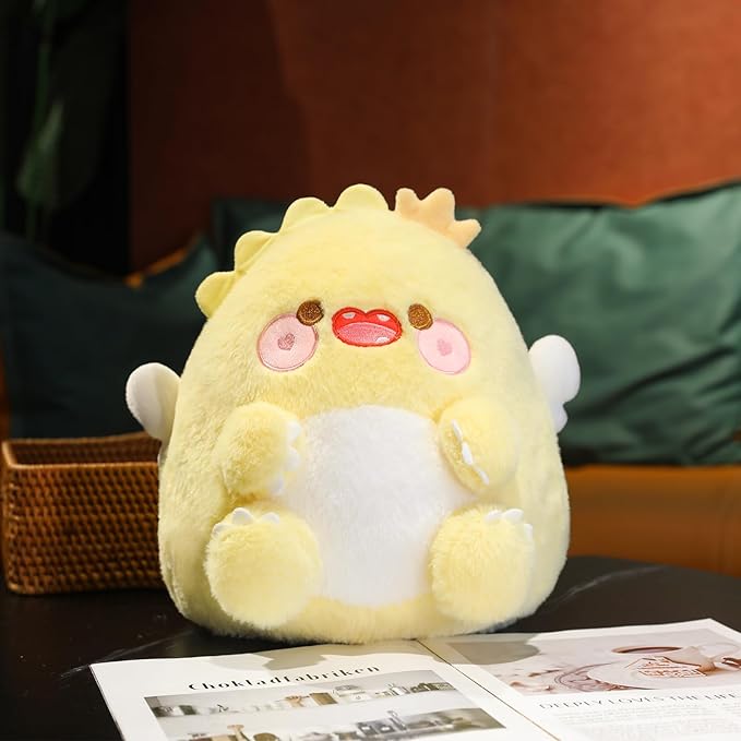 MUPI Cute Dragon Plush Toy Kawaii Stuffed Animals Soft Dinosaur Plush Pillows for Girls Boys Kids Adults, Yellow (11 Inch)