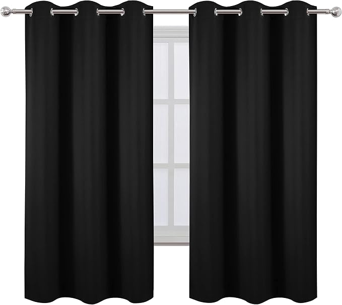 LEMOMO Blackout Curtains 42 x 63 inch/Black Curtains Set of 2 Panels/Thermal Insulated Room Darkening Bedroom Curtains
