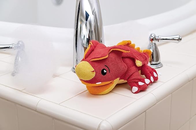 SoapSox Kids Exfoliating Bath Scrub (Scorch The Dragon) - Soft Animal Toy Wash Cloth Sponge with Soap Pocket Insert - Fun Loofah Characters for Babies, Kids and Children