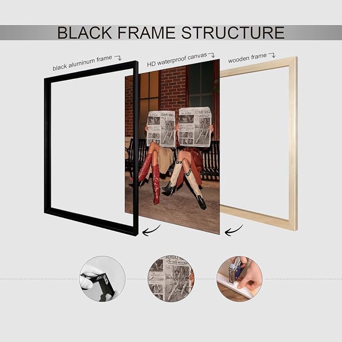 Brown Luxury Old Money Style Woman Wall Art Trendy Newspaper Poster 08x10 inch Black Framed Vintage Aesthetic Canvas Prints for Bedroom Bar Apartment Wall Decor