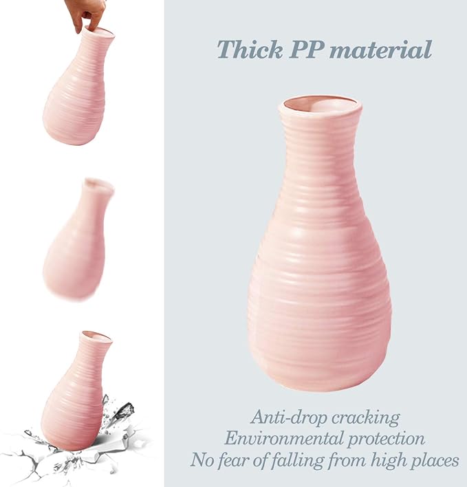 Unbreakable Vase for Flowers, Ceramic Look Plastic Vase for Home Decor, Living Room, Table (Seashell Pink)