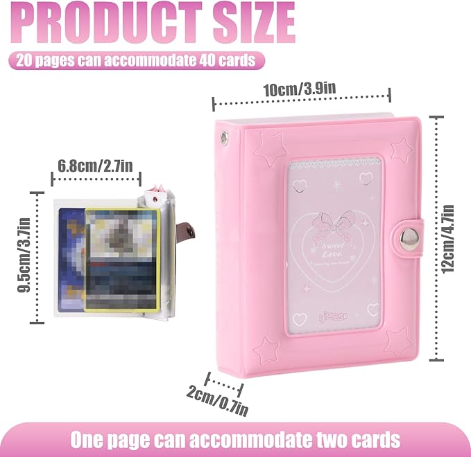 Small 1 Pocket Trading Mini Card Binder Collection with 40 Count for MTG, Sports,TCG Cards (Pink)