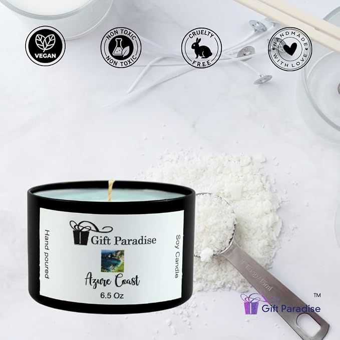 Azure Coast Scented Soy Candle – 6.5 oz Black Metal Tin – Clean Coastal Fragrance – Natural Soy Wax & Cotton Wick – Non-Toxic, Long-Lasting Burn – Modern Home Candle