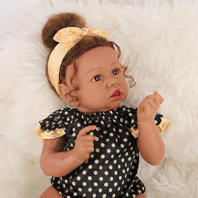 HOOMAI Lifelike Reborn Baby Dolls with Soft Body African American Realistic Girl Doll 22.8 Inch Best Birthday Gift Set