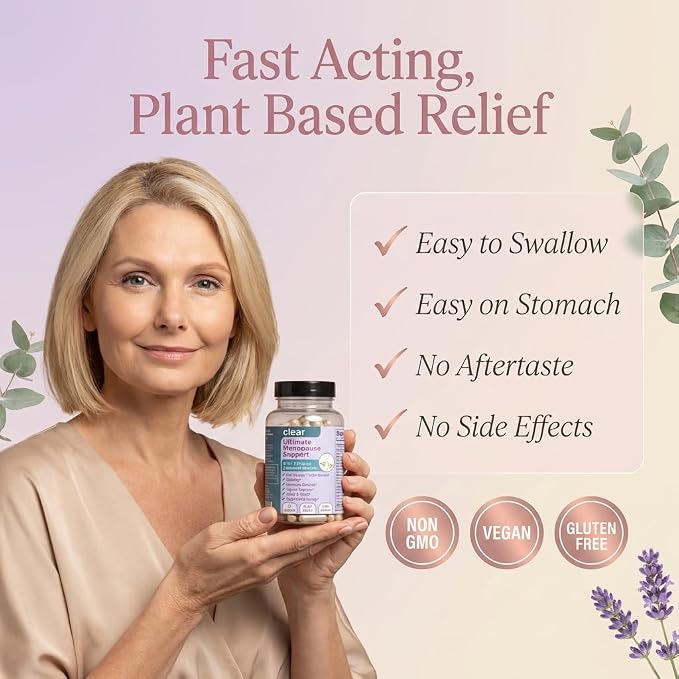 Clear Menopause Support for Women | 25-in-1 Formula with Black Cohosh, Dong Quai, Pre & Probiotics | Hot Flashes, Night Sweats, Mood, Sleep & Digestion | Hormone-Free | Made in USA | 60 Capsules