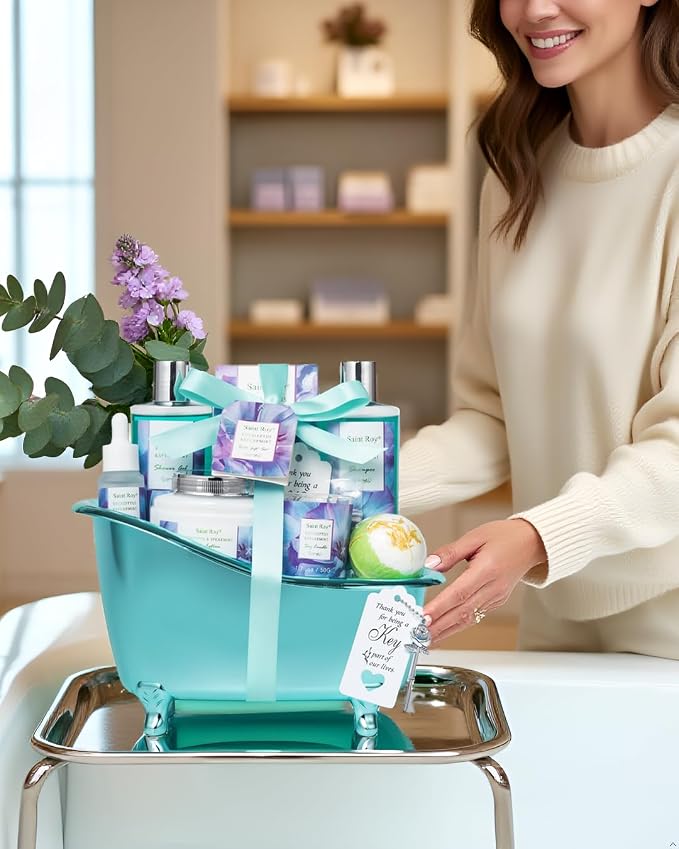 Bath and Body Basket Set, EUCALYPTUS & Mint Spa Gift Basket for Women | Unique Bath Gift Baskets Gifts, Home Spa Kit Christmas Gifts for Women, birthday gift baskets for Dad Mother's Day