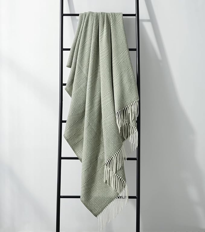 CREVENT 50"X60" Farmhouse Breathable Soft and Warm Classic Throw Blanket for Sofa Couch Bed, Faux Cashmere Home Decoration Throw with Tassles (Green)
