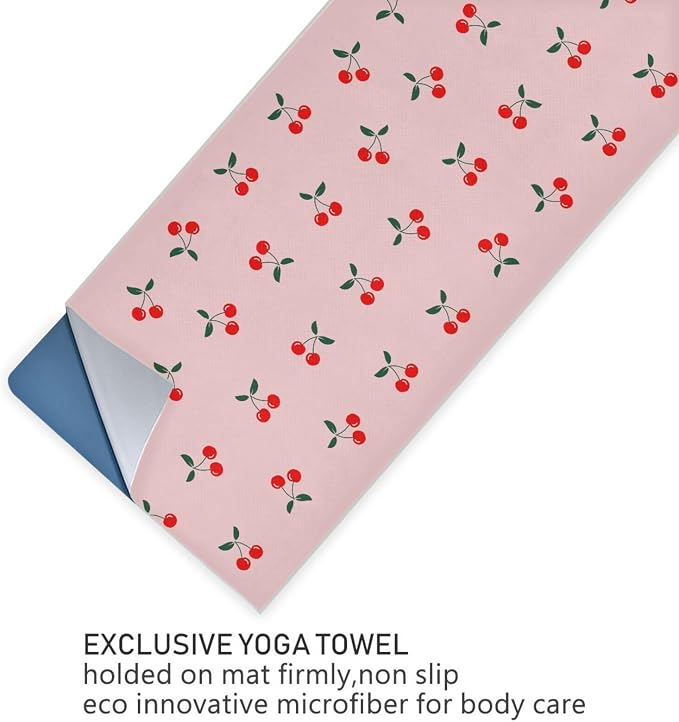Cherry Fruit Yoga Mat Towel Non Slip Soft Sweat Absorbent Hot Yoga Mat Towel, for Hot Yoga, Pilates and Workout-73 x 27 Inch