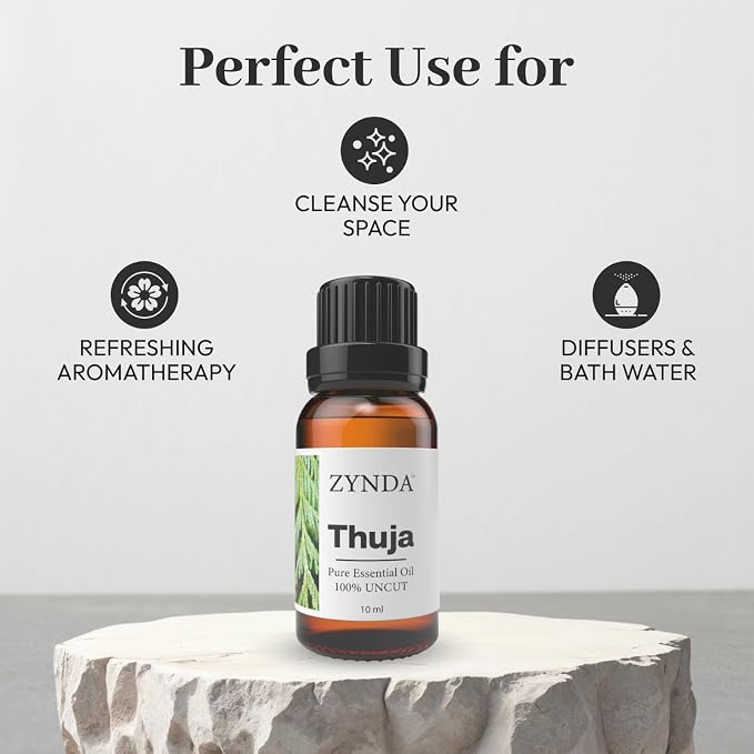 Thuja Essential Oil – 100% Pure & Natural Aromatherapy Essential Oil – Organic Thuja Oil for Skin & Body – Therapeutic Grade, Uncut, Steam Distilled Pure Essential Oils – 10ml