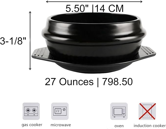 Korean Cooking Stone Pot Set – 5.5'' Premium Ceramic Dolsot Bowl with Tray, Sizzling Stone Bibimbap Pot for Rice, Soup & Stew, Traditional Korean Cookware
