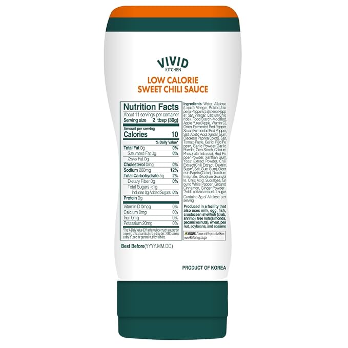 VIVID KITCHEN Low-Calorie Sweet Chili Sauce - 2 Pack - Low Sugar, 10 Cal/Serving - No Preservatives or MSG - Easy Squeeze Bottle - Healthy Asian-Inspired Sauce for Dipping, Stir-Fry, and More