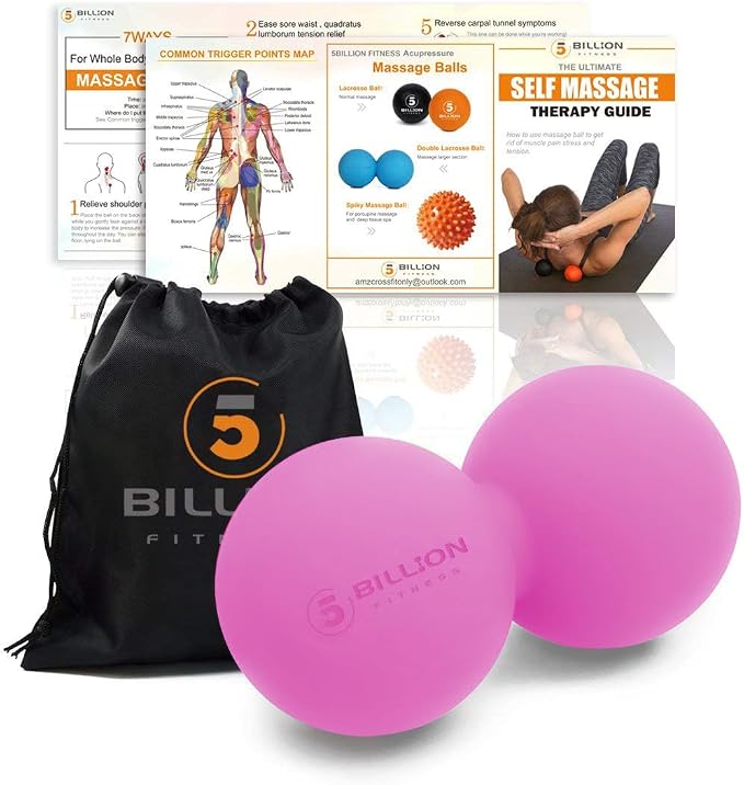 5BILLION Peanut Massage Ball - Double Lacrosse Massage Ball & Mobility Ball for Physical Therapy, Deep Tissue Massage Tool for Myofascial Release, Muscle Relaxer, Pink
