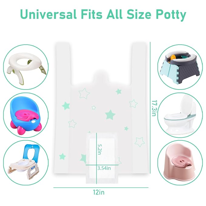 Disposable Portable Potty Liners Fragranced to Absorb Odor, Universal Fit Most Chairs Leak-Proof Liners for Travel Potty Seat Suitable Children and Toddlers(60 Count)