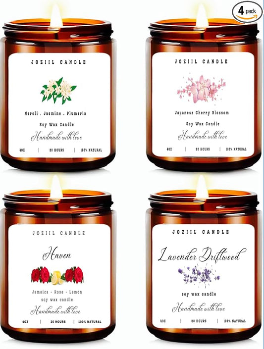 4 Pack Candles for Home Scented Aromatherapy Candle Gift Set for Women Soy Wax Long Lasting Amber Jar Candles Gift for Birthday Mother's Thanksgiving Day Present and Christmas Handmade in USA