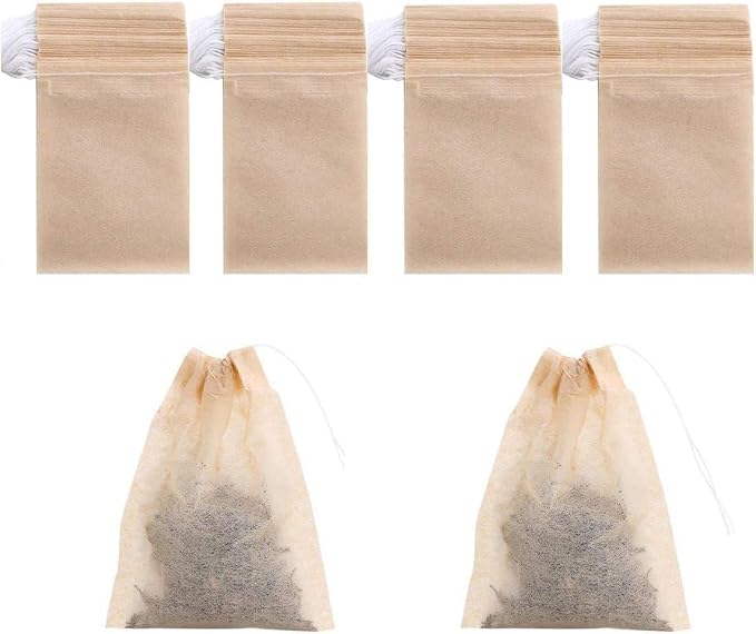BEFORYOU 200 Pack Disposable Drawstring Tea Filter Bags Safe & Natural Unbleached Paper Tea Infuser Drawstring Empty Bag for Loose Leaf Tea (7 x 9cm, Natual Color)