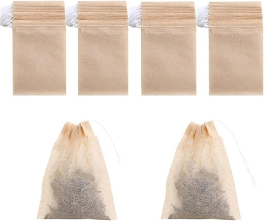 BEFORYOU 200 Pack Disposable Drawstring Tea Filter Bags Safe & Natural Unbleached Paper Tea Infuser Drawstring Empty Bag for Loose Leaf Tea (7 x 9cm, Natual Color)