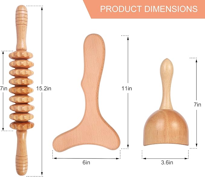 Komogir 3-in-1 Wood Therapy Massage Tools Lymphatic Drainage Massager Wooden Massager for Maderoterapia,Anti-Cellulite, Body Sculpting & Contouring