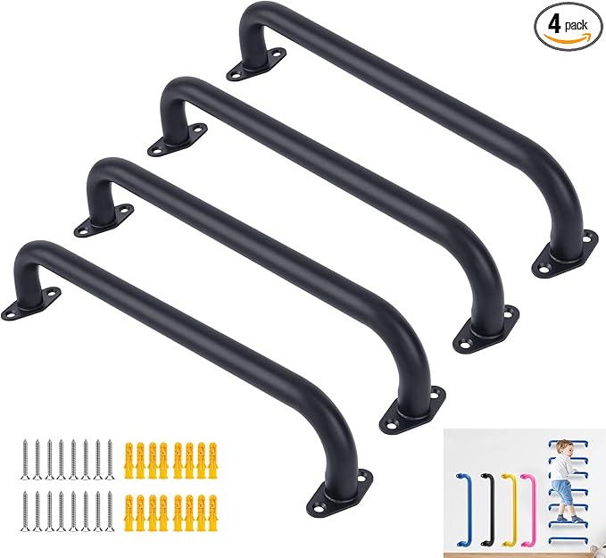 BiJun17 inch Metal Playground Handles,Monkey Bars Indoor Heavy Duty Ceiling Grab Bars for Indoor Outdoor Playgrounds Climbing Frames,Treehouses and Wall ladders (Black Set of 4)